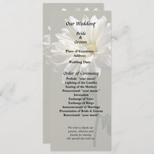 Een Witte Madelief Programmakaart (Voorkant / Achterkant)