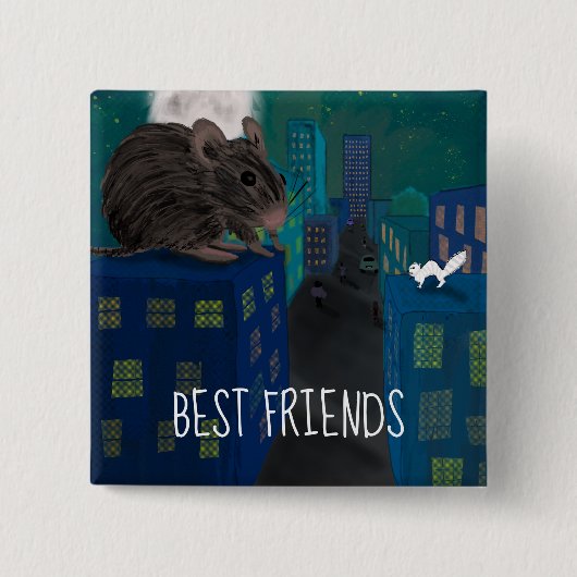 Een witte muis en kattenjacht vierkante button 5,1 cm (Voorkant)