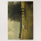 Een Witte Paard Grazend In Een Veld Legpuzzel (Verticaal)