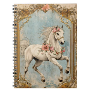 Een witte paard versierd met een bloemenguirlande, notitieboek