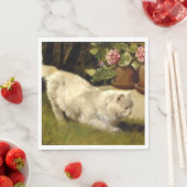 Een witte Perzische kat die een lieveheersbeestje Servet (Insitu)