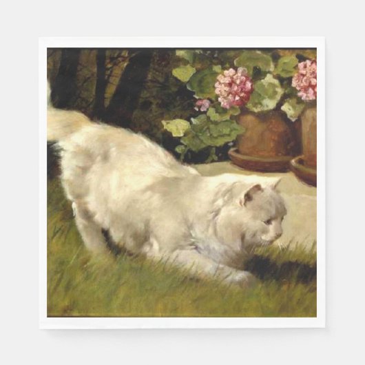 Een witte Perzische kat die een lieveheersbeestje Servet (Voorkant)