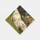 Een witte Perzische kat die een lieveheersbeestje Servet (Hoek)