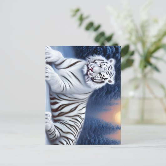 Een witte tijger in de sneeuw briefkaart (Staand voorkant)