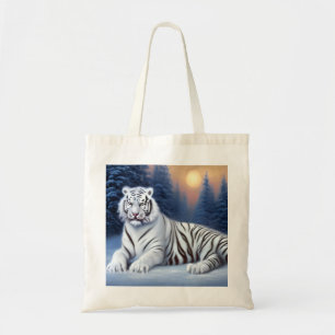 Een witte tijger in de sneeuw tote bag