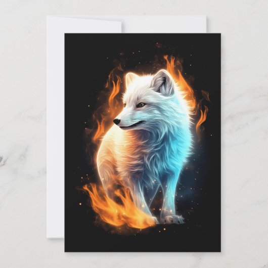 Een witte vurige vos op een zwarte achtergrond feestdagenkaart (Voorkant)