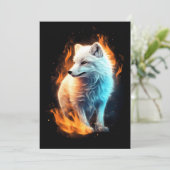 Een witte vurige vos op een zwarte achtergrond feestdagenkaart (Staand voorkant)