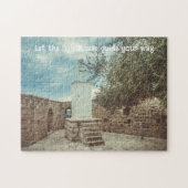 Een witte vuurtoren en een olijfboom legpuzzel (Horizontaal)