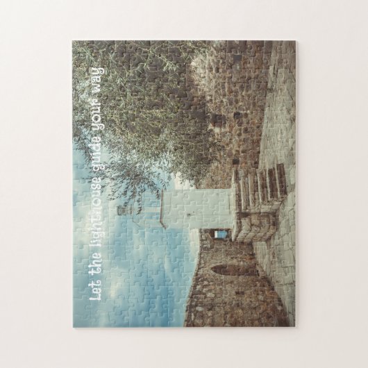 Een witte vuurtoren en een olijfboom legpuzzel (Verticaal)