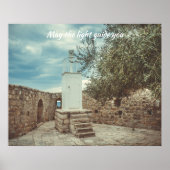 Een witte vuurtoren en een olijfboom poster (Voorkant)