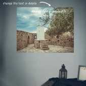 Een witte vuurtoren en een olijfboom poster