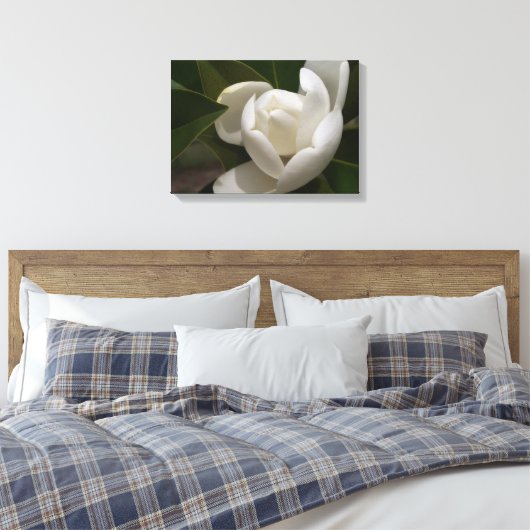 Een witte Zuid-Magnoliebloem Canvas Afdruk (Insitu (Slaapkamer))