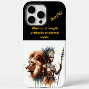 Een woeste krijger staat sterk naast een leeuw iPhone 16 pro max hoesje