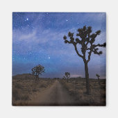 Een woestijnweg en Joshua Trees bij nacht Magneet (Voorkant)