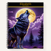 Een wolf huilt bij volle maan op een schetsboek notitieboek (Voorkant)