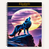 Een wolf huilt bij volle maan op een schetsboek notitieboek (Voorkant)