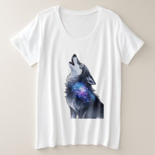 Een wolf huilt naar een sterrenstelsel grote maat t-shirt (Design voorkant)