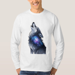 Een wolf huilt naar een sterrenstelsel t-shirt