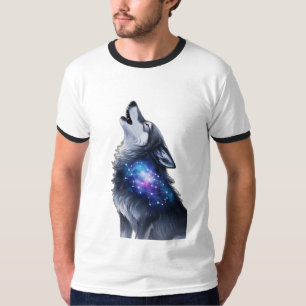 Een wolf huilt naar een sterrenstelsel t-shirt