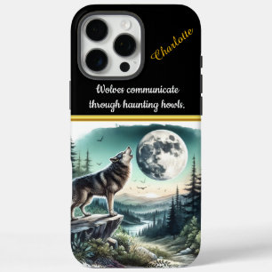 Een wolf huilt onder de gloed van de volle maan iPhone 16 pro max hoesje
