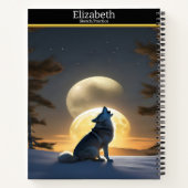 Een wolf huilt onder de lichtgevende maanverlichte notitieboek (Achterkant)