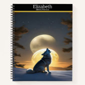 Een wolf huilt onder de lichtgevende maanverlichte notitieboek (Voorkant)