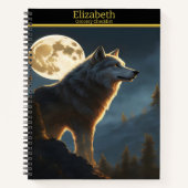 Een wolf huilt 's nachts onder een volle maan notitieboek (Voorkant)