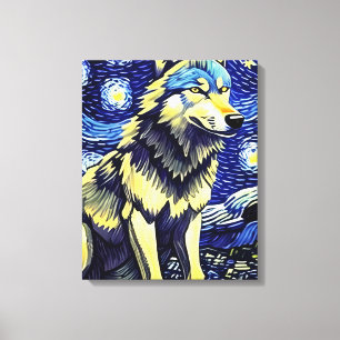 Een wolf in de Sterrennacht Canvas Afdruk