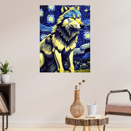 Een wolf in de Sterrennacht Poster