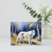 Een wolf in een bos waterverf schilderij briefkaart (Staand voorkant)