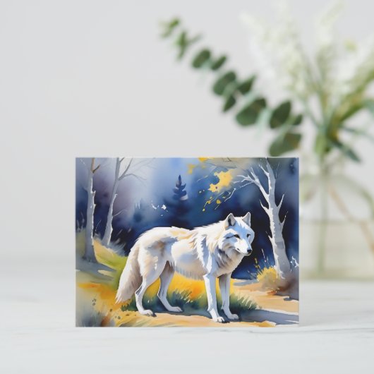 Een wolf in een bos waterverf schilderij briefkaart (Staand voorkant)