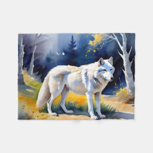 Een wolf in een bos waterverf schilderij fleece deken