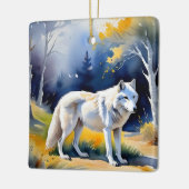 Een wolf in een bos waterverf schilderij keramisch ornament (Links)
