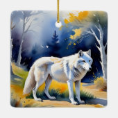 Een wolf in een bos waterverf schilderij keramisch ornament (Achterkant)