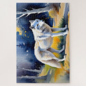 Een wolf in een bos waterverf schilderij legpuzzel (Verticaal)