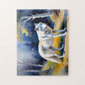 Een wolf in een bos waterverf schilderij legpuzzel (Verticaal)