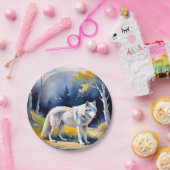 Een wolf in een bos waterverf schilderij papieren bordje (Feest)