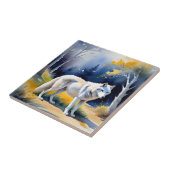 Een wolf in een bos waterverf schilderij tegeltje (Zijkant)