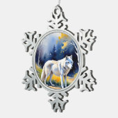 Een wolf in een bos waterverf schilderij tin sneeuwvlok ornament (Rechts)