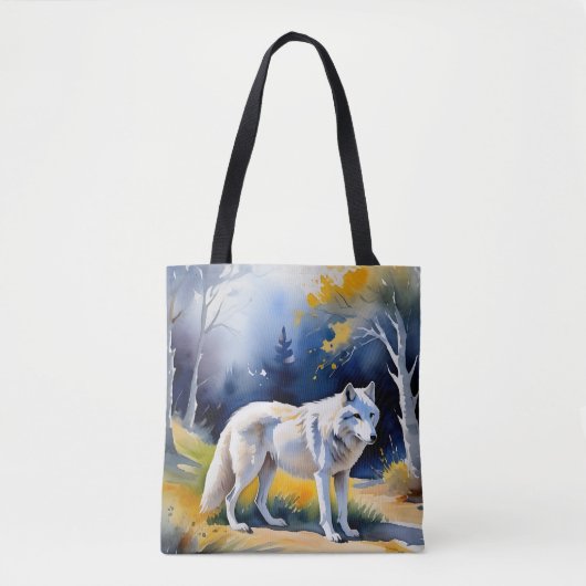 Een wolf in een bos waterverf schilderij tote bag (Voorkant)