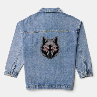 Een wolf met gloeiende rode ogen denim jacket