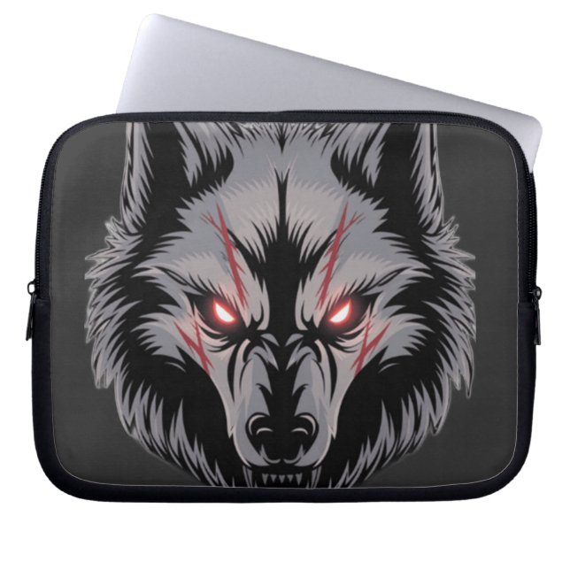 Een wolf met gloeiende rode ogen laptop sleeve (Voorkant)