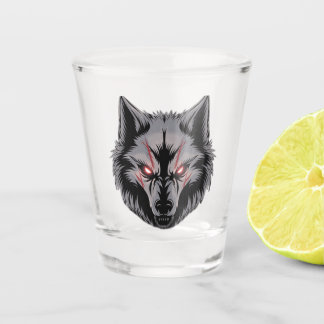 Een wolf met gloeiende rode ogen shot glas