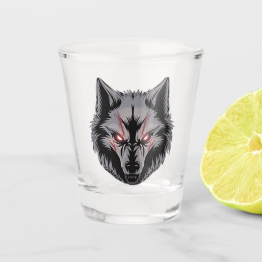 Een wolf met gloeiende rode ogen shot glas (Voorkant)