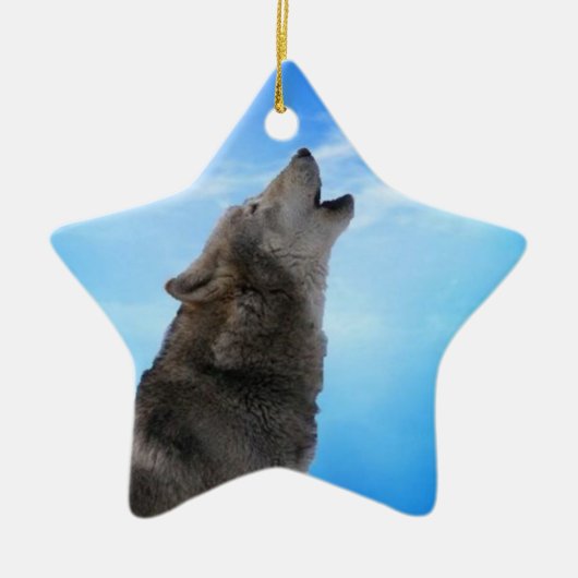 Een wolf op een ster keramisch ornament (Voorkant)