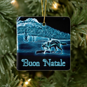 Een wolf op sneeuw - Buon Natale Keramisch Ornament