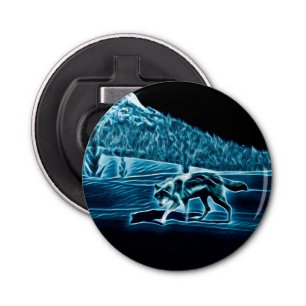 Een wolf op sneeuw button flesopener