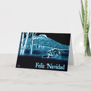 Een wolf op sneeuw - Feliz Navidad Feestdagen Kaart