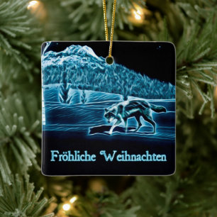 Een wolf op sneeuw - Fröhliche Weihnachten Keramisch Ornament