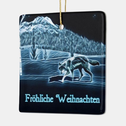 Een wolf op sneeuw - Fröhliche Weihnachten Keramisch Ornament (Links)